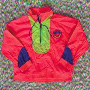 Vtg Slazenger Windbreaker Jacket Sz Medium Neon Pink Green & Purple 80s 90s
